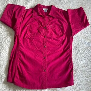 Rebecca Malone Women's XL Pink Polka Dot Short Sleeve Button-Up Top Blouse